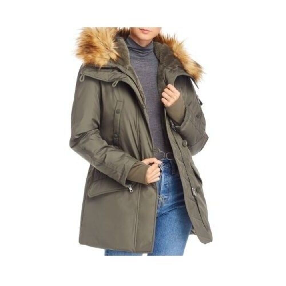 Aqua Women XS Army Natural Green Faux Fur Lined Hooded Parka Jacket NWT J13